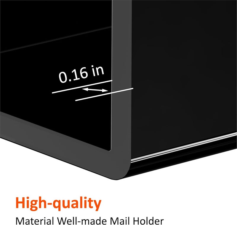 FUCDTEFC Acrylic Mail Holder, Black Acrylic File Letter Organizer, Vertical Envelope Mail Holder for Desk, Lightweight Countertop Bill Holding Sorter Letter Invoice Stand for Home Office School - Image 3